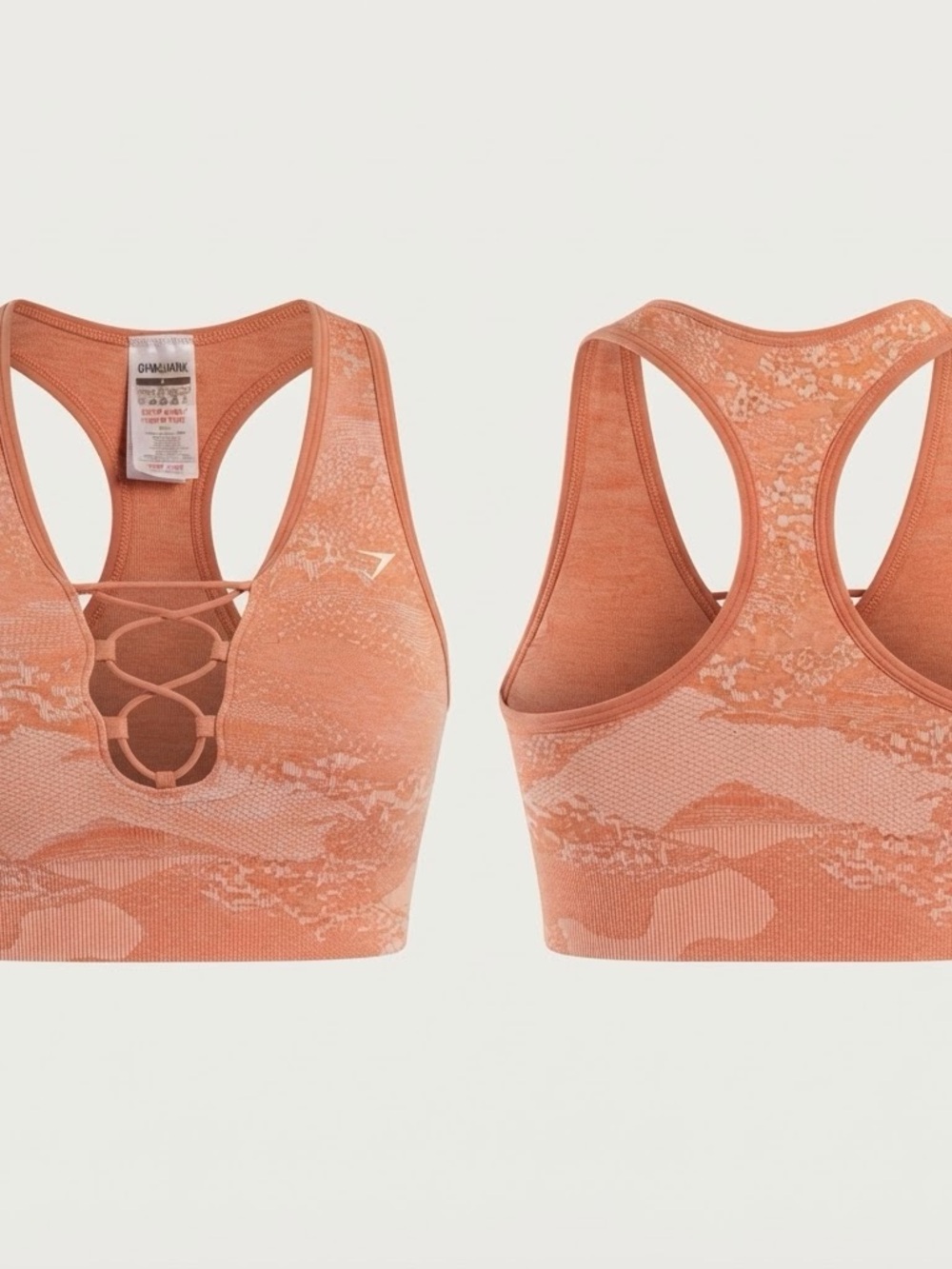 Gymshark Adapt Camo Seamless Lace Up Sports Bra Coral Pink Women’s S